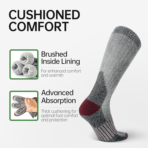 Image of Alvada Mens Merino Wool Crew Socks Thermal and Warm Socks for Winter Work Hiking Running 3 Pairs