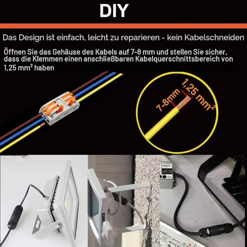 kabelverbinder IP68, CESFONJER abzweigdose wasserdicht, Kabelmuffe Wasserdicht, mit 3-polig verbindungsklemmen für Ø5-10mm Kabeldurchmesser (2er-Pack schwarz)