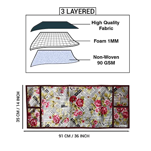 Image of Polyester 3-Layered Microwave-Oven Top Cover with 4 Pockets (Color- Red, Size-36x14 Inches) (MOCTC-KN-ALPBET-RED)