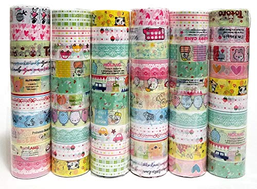 Box Of 60 Rolls Cartoon Design Washi Tapes Set,Decorative Masking Washi Tapes Adhesive Scrap Booking Sticker School/Party Supplies Diy Arts Crafts Decoration And Kid Gifts #TOP3