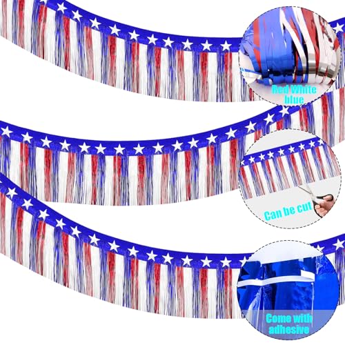 Image of 4th of July Decorations 2Pack 40Ft Red White and Blue Fringe Backdrop Banner for Parade Floats Decor Independent Day Memorial Day Veterans Day Patriotic Party Indoor Outdoor Hanging Decorations