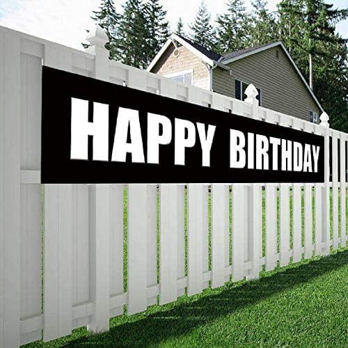 Black White Happy Birthday Banner, Huge Bday Sign, Large Hanging Party Outdoor Decorations