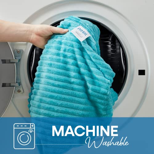 Image of Nestl Blanket Twin Size for Bed - Cozy Warm Fuzzy Blankets for Women, Plush Small Fleece Throws for Girls - Teal Blue, 66 x 90 Inches