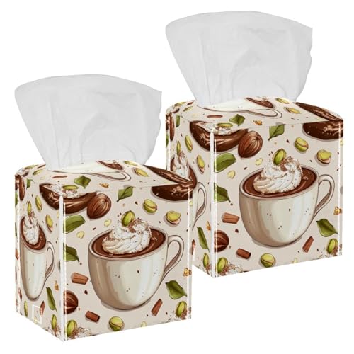 Paquete de 2 fundas para caja de pañuelos de chocolate caliente, 5 x 5 x 5 pulgadas