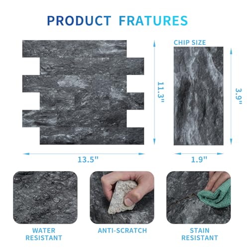 Image of Art3d Peel and Stick Backsplash, Stick on Wall Tile, 10-Pack, Dark Granite