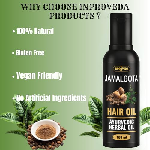 Image of Inproveda Jamalgota Hair Growth Oil for Men & Women | Ayurvedic Hairs Growth Oil | With Amla, Yastimadhu, Camphor, Rosemary, Jatamansi & Bhringraj - 100ml