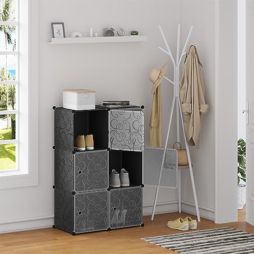 Miniatura 2 de Woltu Armario Modular De 6 Cubos, Organizador De Almacenamiento De Paneles De Plástico Con Puertas De Imán, Para Zapatos, Juguetes Y Libros, Negro
