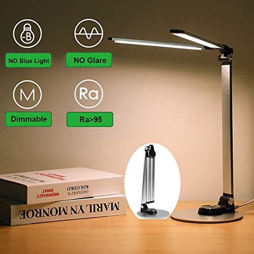 lampara escritorio led,lámpara de mesa,Luz de lectura LED regulable luz de escritorio Barra de luz doble Puerto USB de Carga,Control Táctil 6 Brillo 3 modos de color para Trabajo Oficina estudio