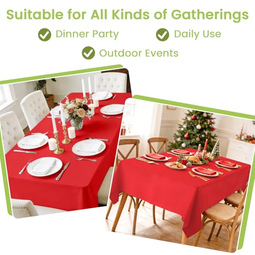 Image of Mulbozy Red Plastic Table Cloth Disposable 4 Pack, 54 x 108 Inch Tablecloths Rectangle, Red Plastic Table Cover for Party Decor