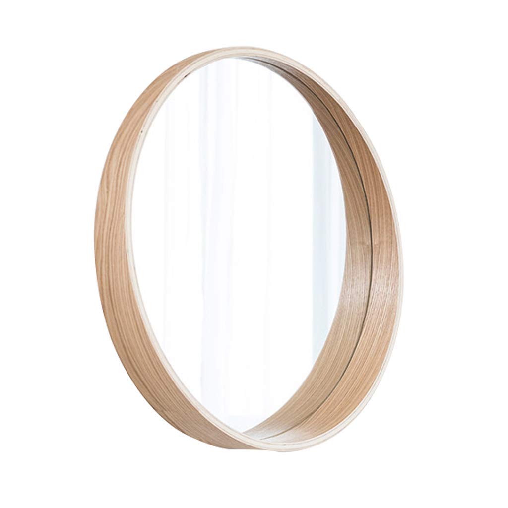 TYUHDUYUR Shaving/Make Up Wall Mounted Mirror Wooden Framed Round Hanging Mirror Creative Decorative for Bathroom Bedroom Table Top Diameter 50CM
