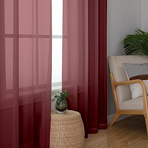 Image of Simplebrand Red Sheer Curtains 96 Inches Long, Light Filtering Rod Pocket Solid Color Window Sheer Curtain Panels, Elegant Curtains & Drapes for Living Room, Bedroom 2 Panels (Burgundy, 42 inch W x 96 inch L)