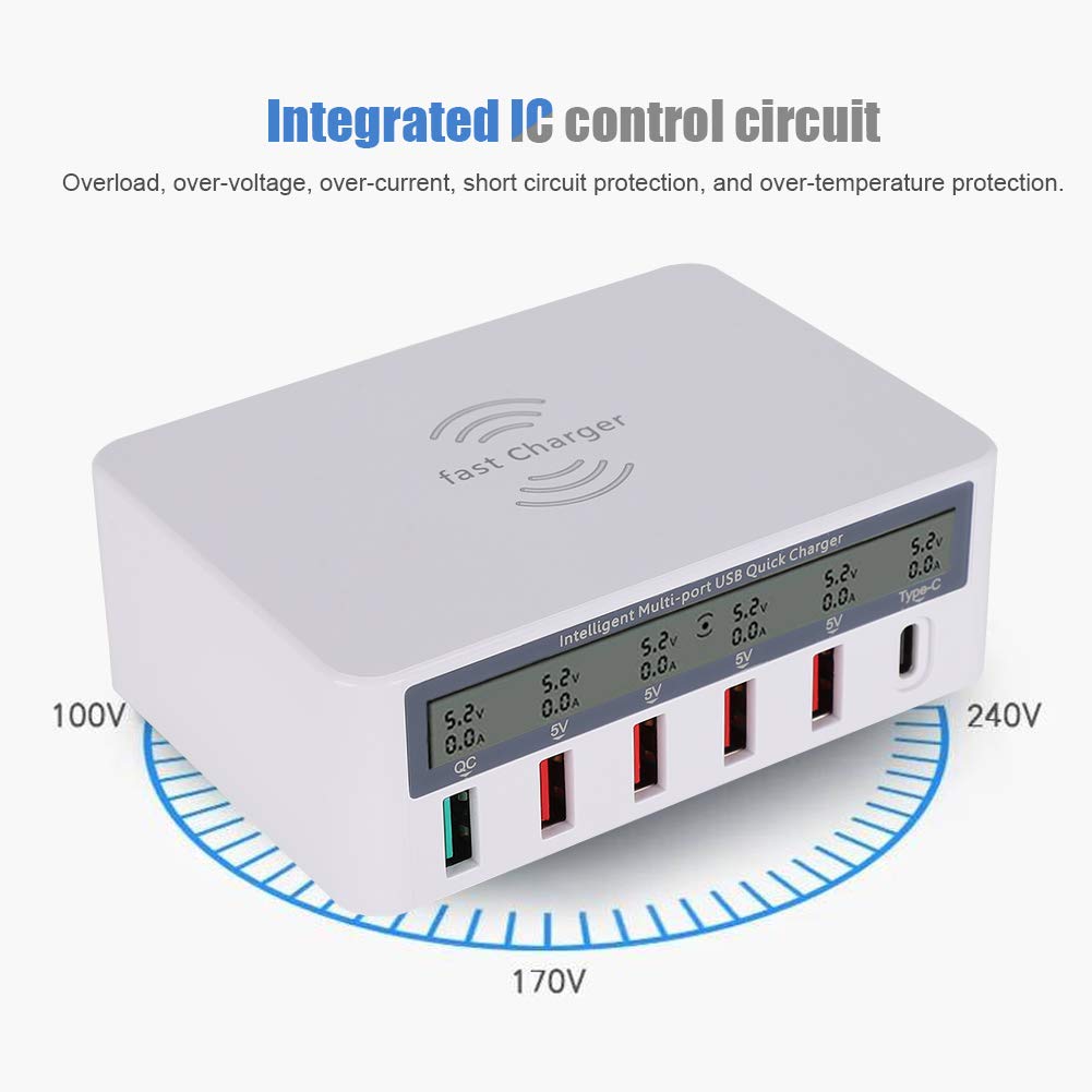 Agatige Caricatore rapido per Telefono Cellulare Port, Adattatore Multi-shunt USB 3.0 da 100-240 V con Ricarica Wireless per la Maggior Parte degli Smartphone(#5)