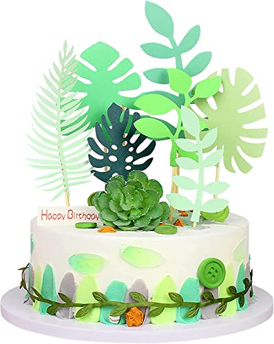 Ercadio 14Pcs Tropical Palm Leaves Cake Toppers Palm Leaf Jungle Cake Decorations For Hawaii Luau Cupcake Picks Plant Leaf Summer Tropical Theme Birthday Party Cake Decorations Supplies #TOP20
