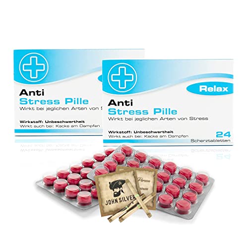 Lustige Pillen ANTI STRESS Pille im 2er Set, als Geburtstagsgeschenk. Spaß, Anti Stress, gute Laune, Junggesellenabschied Mann und Frau. mit John Silver® Orakelsprüchen
