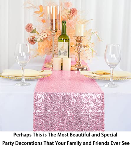 ShinyBeauty Pink Gold Sequin Table Runner Set #TOP26