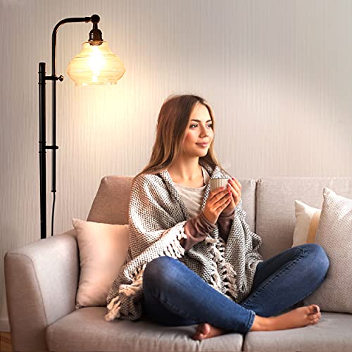 Brightech Austin Led Floor Lamp, Industrial Lamp For Living Rooms & Offices, Mid-Century Modern Standing Lamp With Adjustable Head, Tall Lamp With Rustic Glass Teardrop Shade For Bedroom - Black #TOP1