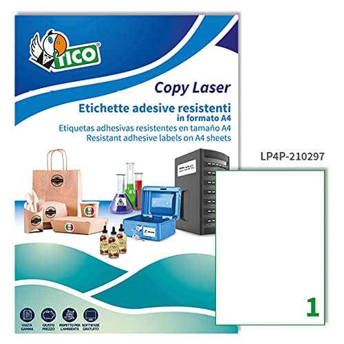 Étiquette en polyester Tico LP4P-210297 blanc format A4 durable