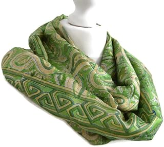 Lime Green Yellow Upcycled Vintage Sari Silk Infinity Loop Scarf