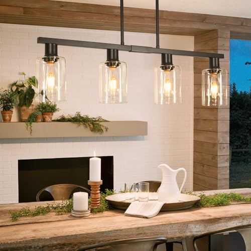 Black Farmhouse Chandelier - 4-Light Island Lighting with Glass Shades - Image 3