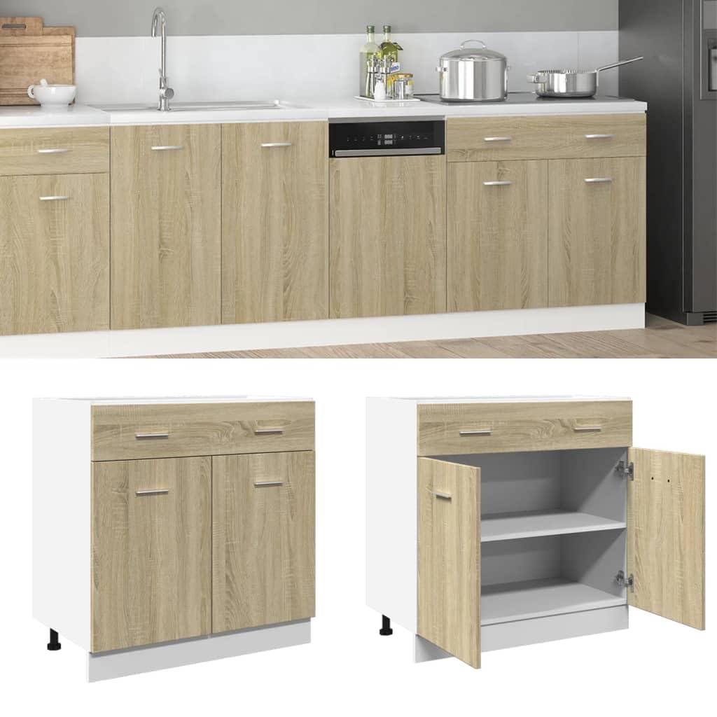 vidaXL Schubunterschrank Lyon Sonoma-Eiche 80x46x81,5 cm Holzwerkstoff, Küchenschrank, Gastronomieschrank, Gastro Möbel, Küchenmöbel, Aufbewahrungsschrank