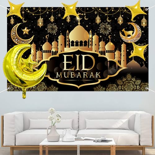 FINEVERNEK Grande Ramadán Mubarak Telón de Fondo Colgante Eid Mubarak Decoracion Eid Mubarak para Fiesta Musulmana Islamica Decoración Ramadan Mubarak