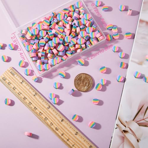 SUNNYCLUE 1 Box 200PCS 10mm Rainbow Polymer Clay Beads Heart Clay Beads Love y2k Kawaii Pinky Colorful Small Flat Round Spacer Bead Bulk for Jewellery Making Beading LGBT Valentine's Day Bracelet - Image 3