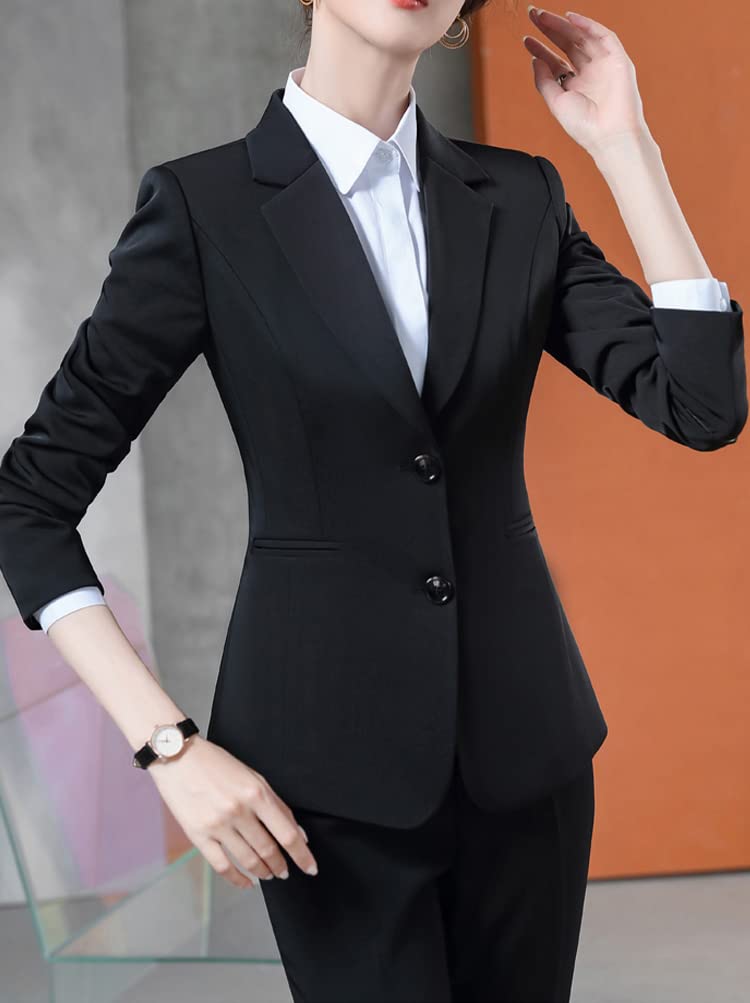 Minetom Tailleur Femme 2 Pièces Elegant Slim Fit Blazer Veste Formel Entreprise Bureau Travail Tailleur Pantalon Costumes Ensemble
