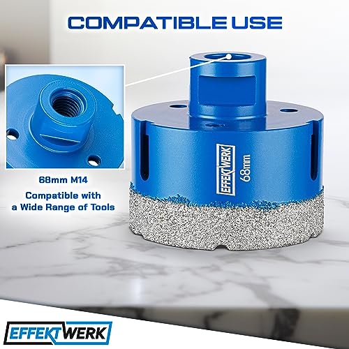 EffektWerk Foret pour carrelage de maçonnerie (68 mm), foret diamant avec tige M14, scie cloche diamant pour carrelage dur, granit, céramique et grès cérame – vue 5