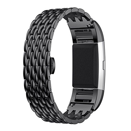 Fitbit Charge 2 Armband, AISPORTS Fitbit Charge 2, Edelstahl, Fischschuppen-Muster, Ersatzarmband mit Metall-Armband Schnalle für Fitbit Charge 2