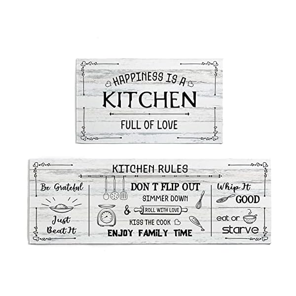 Kitchen Rules Kitchen Mats Set of 2 Farmhouse Kitchen Mats Washable Kitchen Floor Mats Anti Fatigue Kitchen Rugs with Funny Quotes for Home Office Bathroom Entryway Decoration