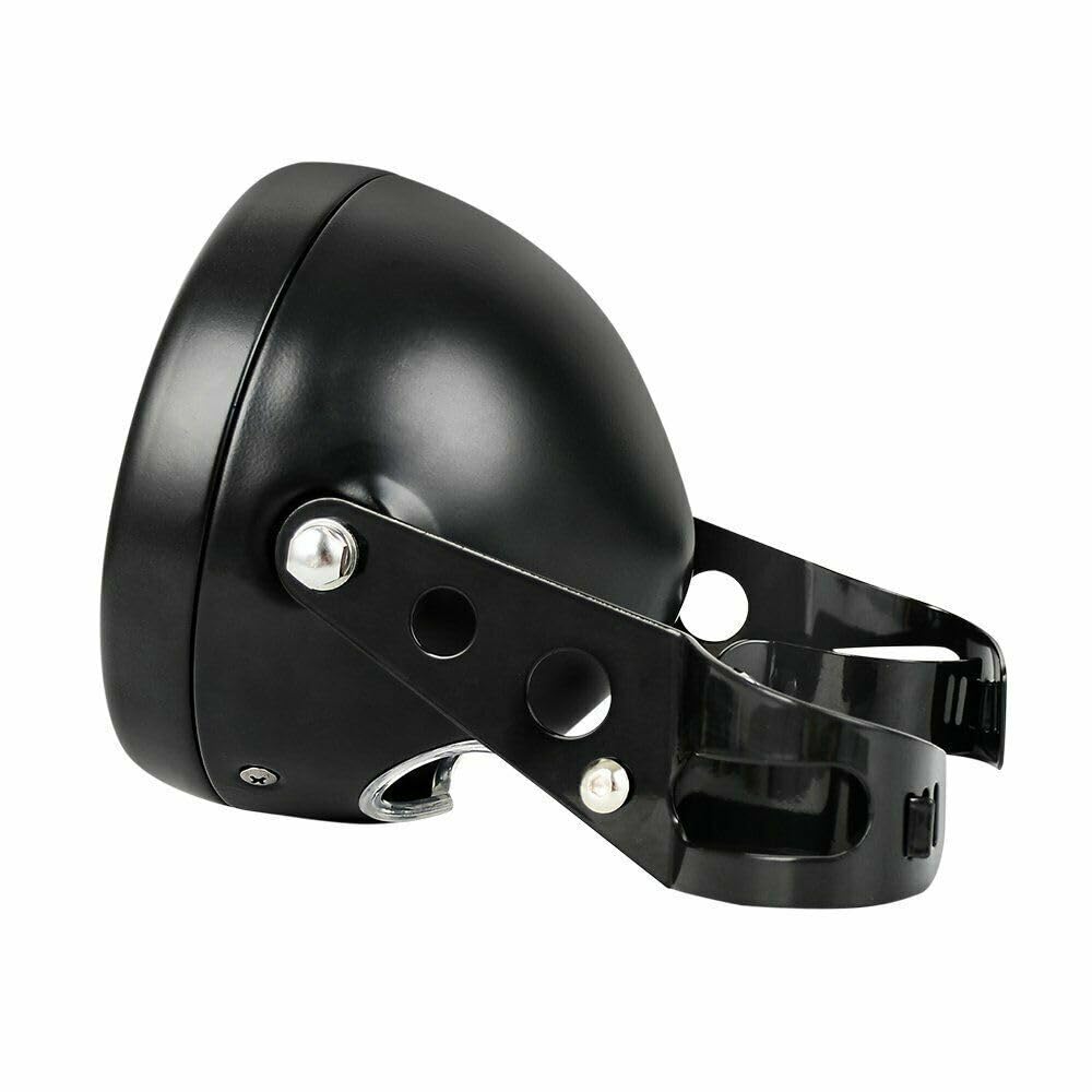 OSMA5.75" 5-3/4 Black Motorcycle Round Headlight Shell Bucket Housing Brackets Fit 32-40mm Fork Tube