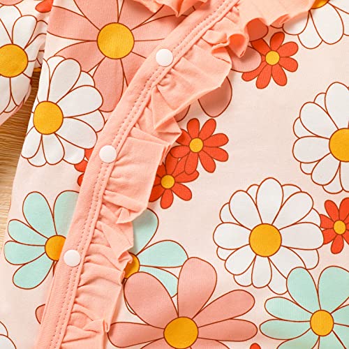 Grnshts Newborn Girl Sunflower Jumpsuit Baby Girl Long Sleeve Ruffle Floral Romper Overall Coming Home Outfits(Pink1,Newborn) #TOP2