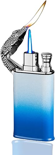 Miniatura 9 de Encendedor de doble llama, diseño de cabeza de cocodrilo fresco, fuego doble, recargable, resistente al viento, encendedor de butano, regalo para