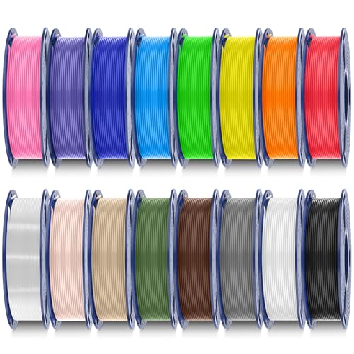 SUNLU PLA Filament 16 Color Bundle Multicolor, PLA 3D Drucker Filament 1.75mm, Geeignet für Mehrfarbendruck, Einzeln Vakuumverpackt, 0.25KG pro Spule, 4KG Insgesamt, 16 Pack.