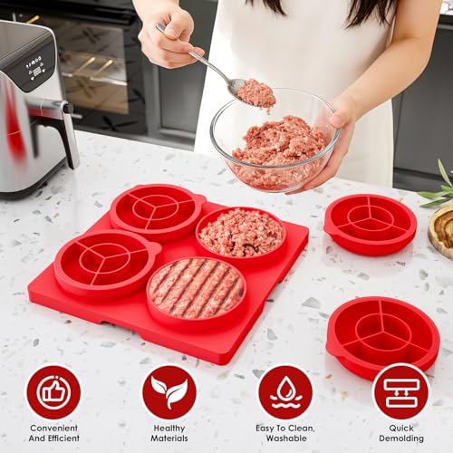 Molde para Hamburguesas 4 en 1 de Silicona Rojo miniatura 3
