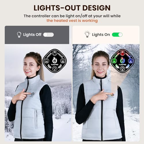 FUNPRO Colete aquecido para mulheres, controle inteligente de 12,7 cm em 1, colete de aquecimento co