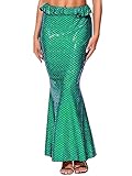 Adult Mermaid Costumes Womens Shiny Fish Scale Skirts Elastic High Waist Princess Areil Skirt Green L