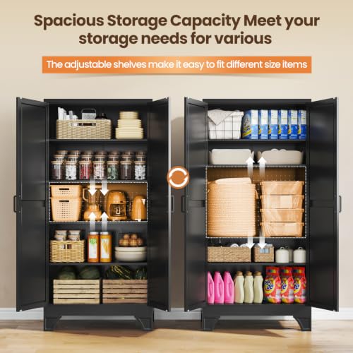 Image of Yizosh 71 inch H Tall Metal Kitchen Pantry Storage Cabinets Cupboard