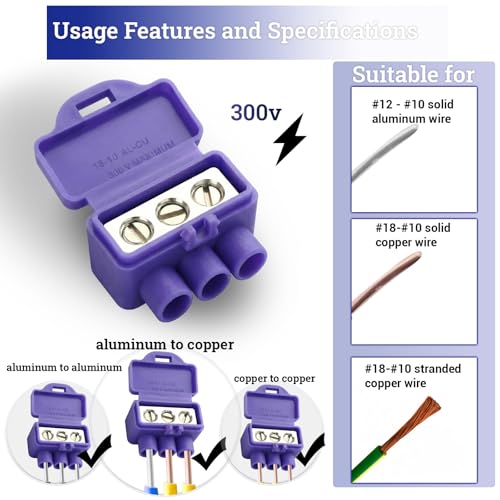 Image of Aluminum to Copper Wire Connectors, Copper to Aluminum Wire Connectors, 3 Port, 100 Pack