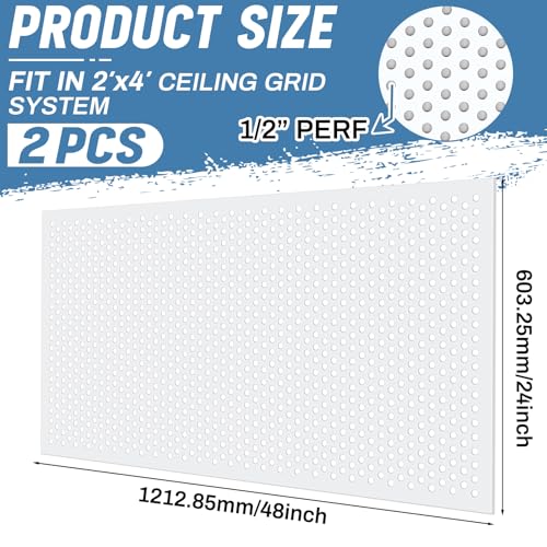 Image of DoubleFill 2 Pack 2' x 4' Plastic Perforated Tiles with 1 /2 inch Holes 24 inch x 48 inch White Drop Ceiling Tiles Plastic Ceiling Grid Covers