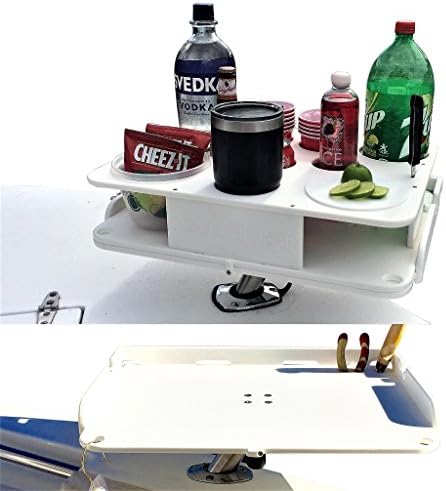 Docktail® Bar Bait Cutting Board Table with Adjustable Fishing Rod - Pole Holder Mount and Boat Bar Table Knife Pliers Holder Accessories - Large Marine Tray Prep Area to Cut Bait - Fillet Fish