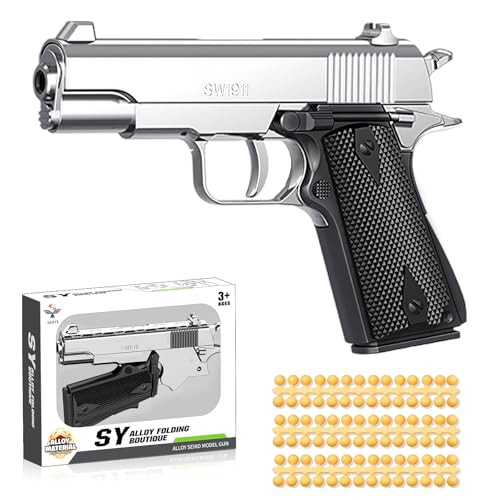 HUGMIE Pistola Juguete con 84 Balas,Pistolas de Juguete Realistas de Aleación,Pistola de Modelismo con Estuche Transparente,Soft Bullet Toy Gun
