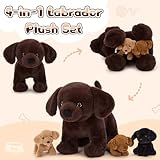 MorisMos 4 stücke Labrador Retriever Plüschtier Set, 40cm riesen Hund Kuscheltier Stofftier XXL Realistisch mit 3 Babys welpen im Bauch, Plüschhund Weihnachten Geschenk für Kinder Baby