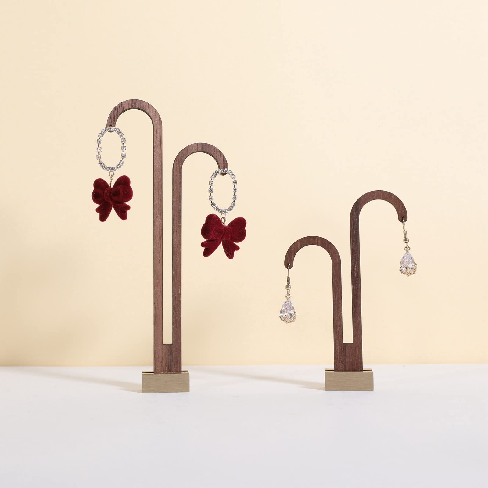 GemeShou 2 pcs walnut earring display stands for selling, cute earring hanger, wood hanging earring holder for boutique display?Y shape rectangle base-2pcs?