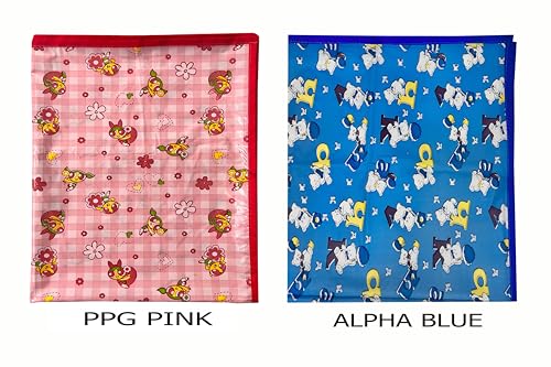 Image of EcoSoft Plastic Sheet,PVC Sheet for Kids,Rubber Sheet for Babies,Bed Wetting Protector(90 x 135 cm) (Blue Alphabet & Pink PPG)