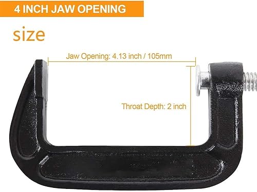 Miniatura 3 de Juego de abrazaderas en C de 4 pulgadas, abrazadera C de acero resistente, abrazaderas de fuerza industrial C para carpintería, soldadura y
