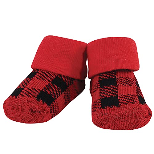 Image of Hudson Baby Unisex Baby Cotton Bib and Sock Set, Baby Bear Plaid, One Size
