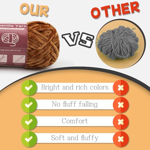 Image of LUNARM Chenille Yarn for Crochet Knitting Chunky Blanket Velvet Yarn | 18 Pack 100g /3.5oz Brown Series Thick Soft Yarn for Beginners Knitting Fluffy Weaving Plush Scarves with Big Eye Needles