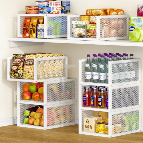 3 Pack Stackable Wire Pantry Organizers and Storage Basket, Pantry Kitchen Storage Shelf, Open Front Access, Pull-out & Space Saving Fruit Basket Stand, Storage Bins for Food Snack Can Onion Potato - Image 9