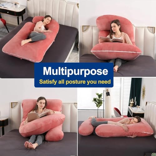 Image of Pregnancy Pillows for Sleeping, U Shaped Full Body Maternity Pillow for Pregnant Women with Removable Bean Velvet Cover, Support for Back, HIPS, Legs, Belly, 57 Inch, Pink
